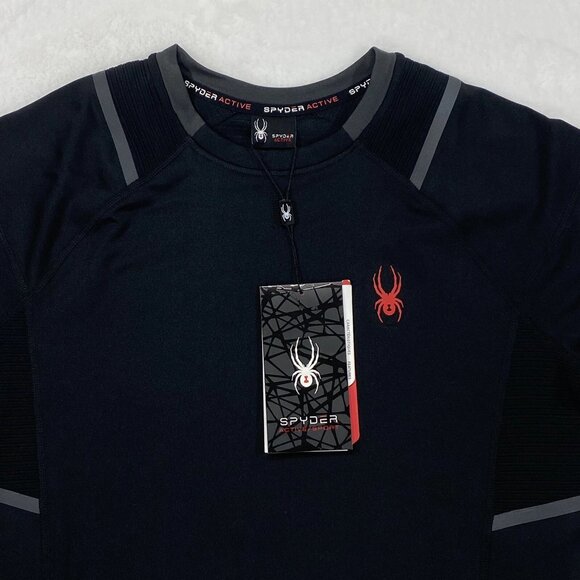 Spyder Shirt Mens Small Black Crew Neck Pullover Activewear Long Sleeve Stretch - Picture 4 of 8